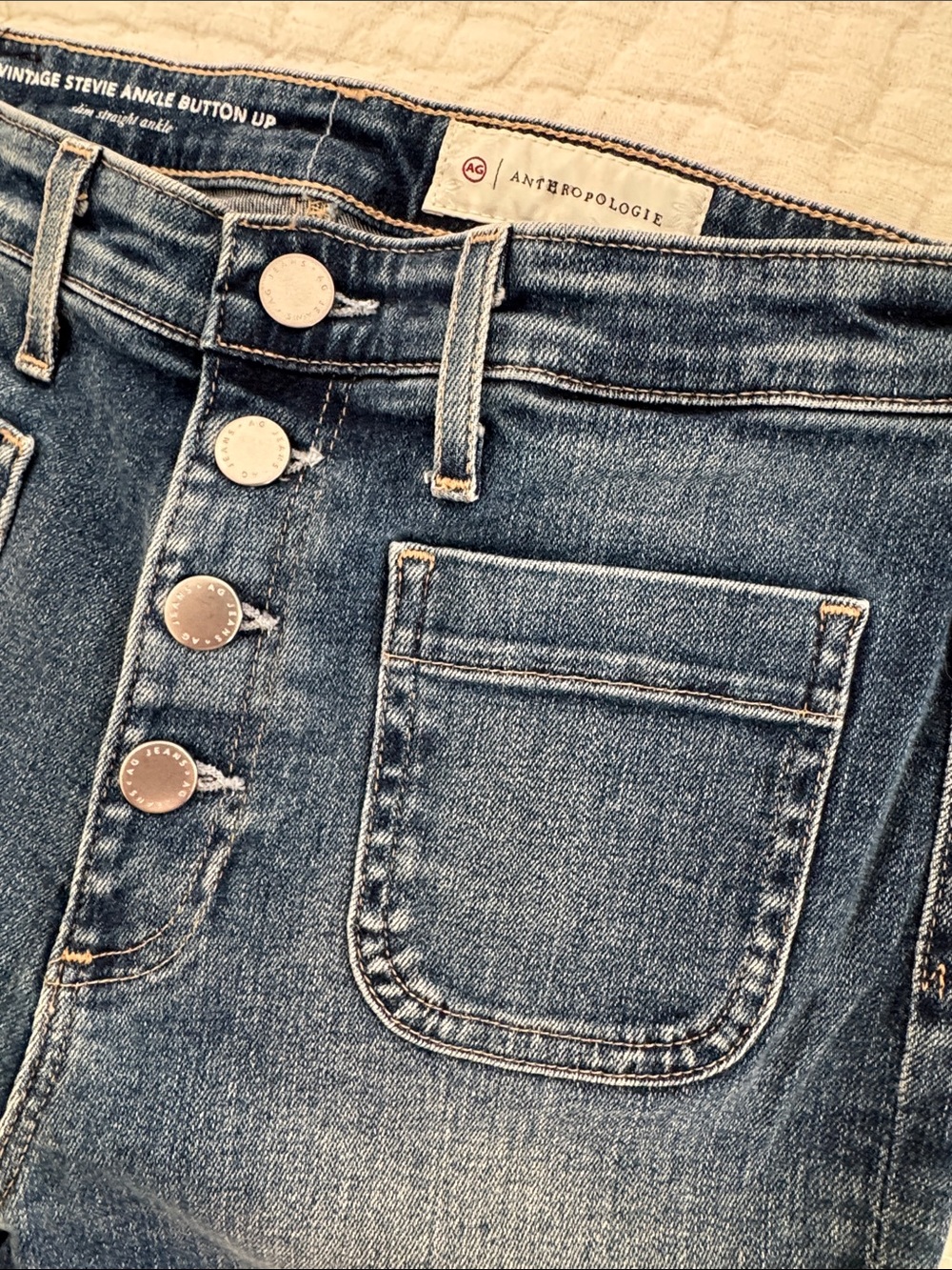 Ag Adriano Goldschmied Button-Front Ankle Jeans in Denim Blue